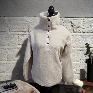 White Chaps Sherpa Fleece 1/2 Snap Teddy Pull Over Jacket  Size L